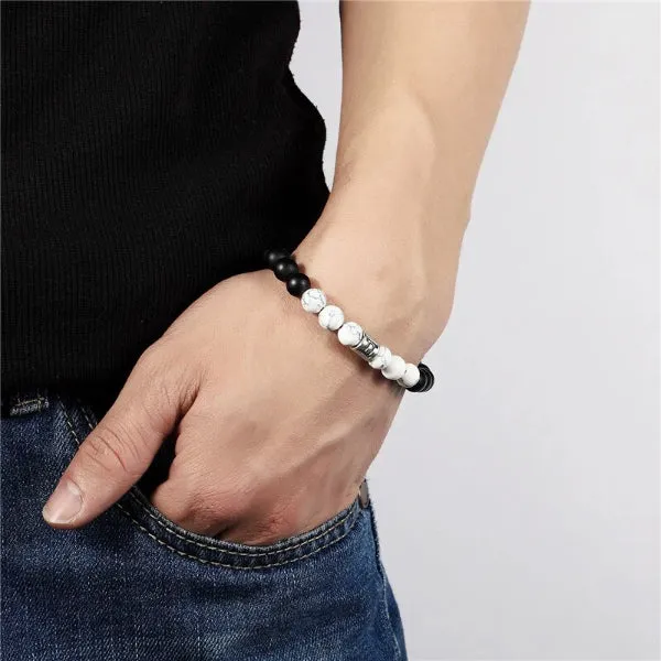 Classy Men Libra White Beaded Zodiac Bracelet