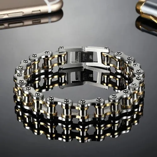 Classy Men Silver Gold Steel Biker Chain Bracelet