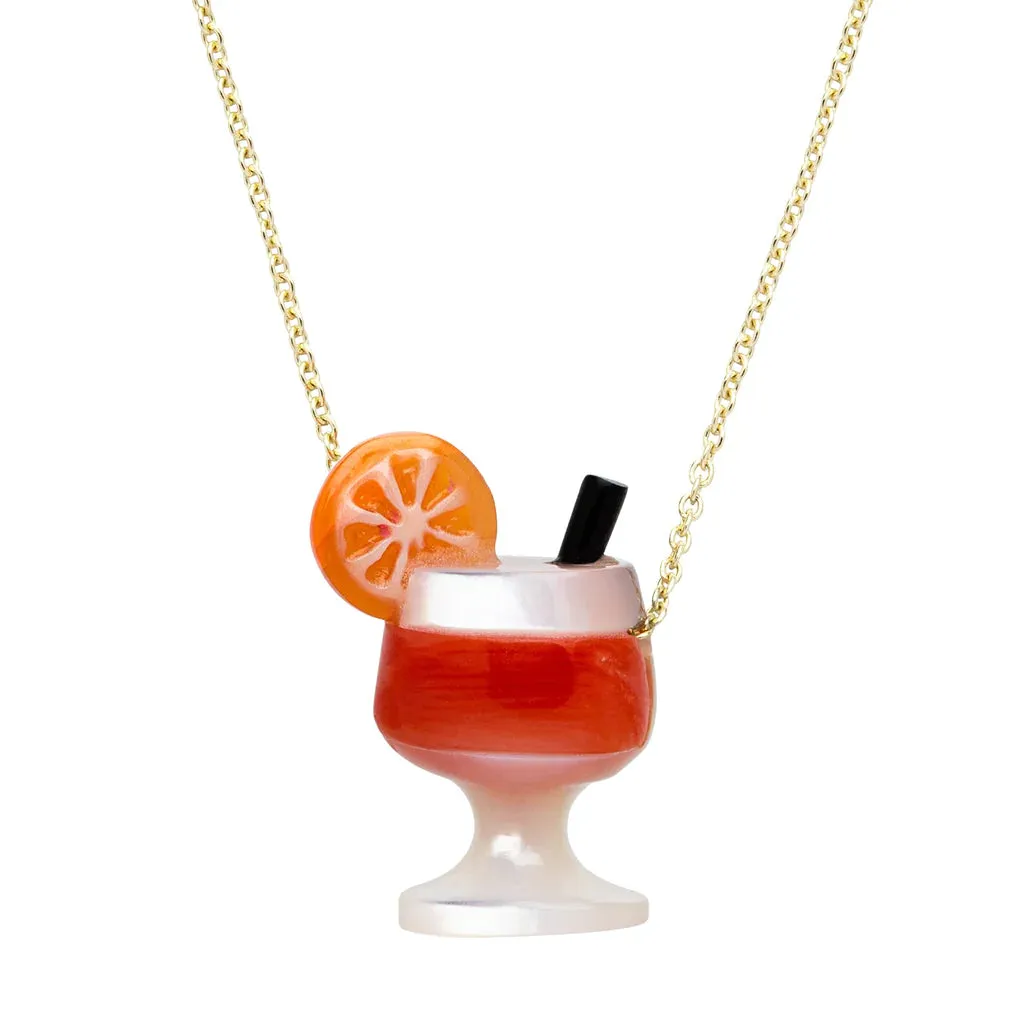 Cocktail Necklace in Yellow Gold with Orange Enamel