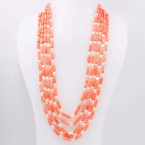 Coral and Pearl Necklace Coral and Fresh Water Pearl Necklace Gemstone Necklace Beaded Necklace Layered Necklace SKU 6143329