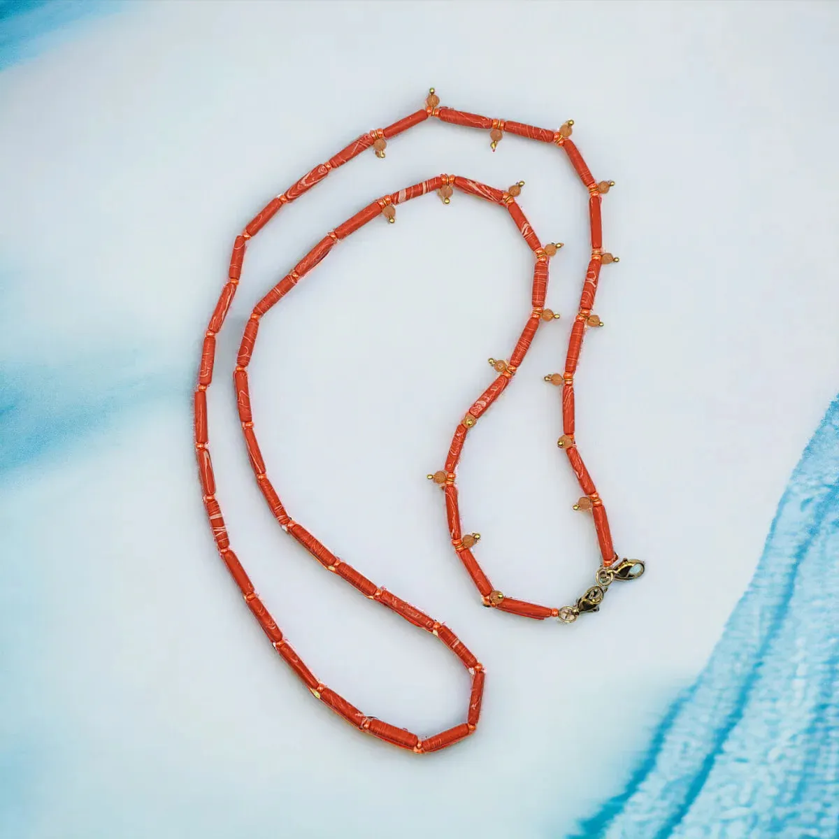 Coral Beaded & Brass Charm Glasses Chain