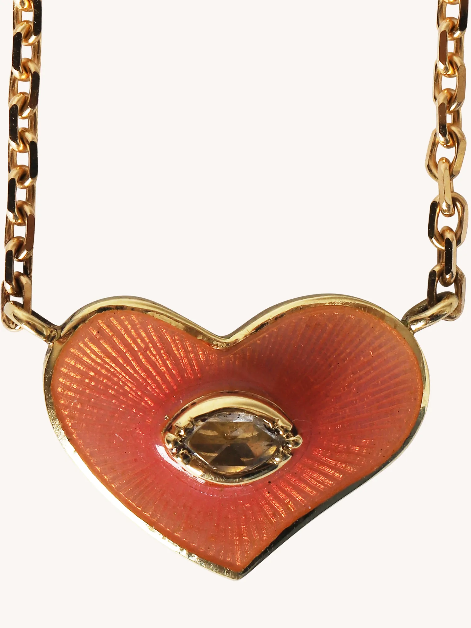 CORAL ENAMEL & DIAMOND HEART NECKLACE