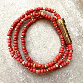 Coral Red Shine Wrap Bracelet / Wish Necklace