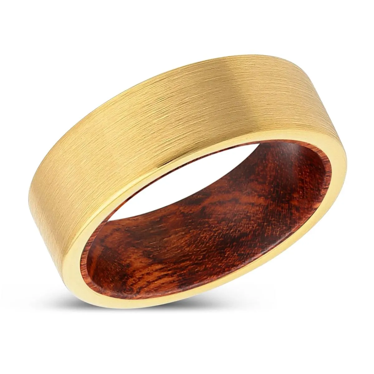 COURLYN | Snake Wood, Gold Tungsten Ring, Brushed, Flat