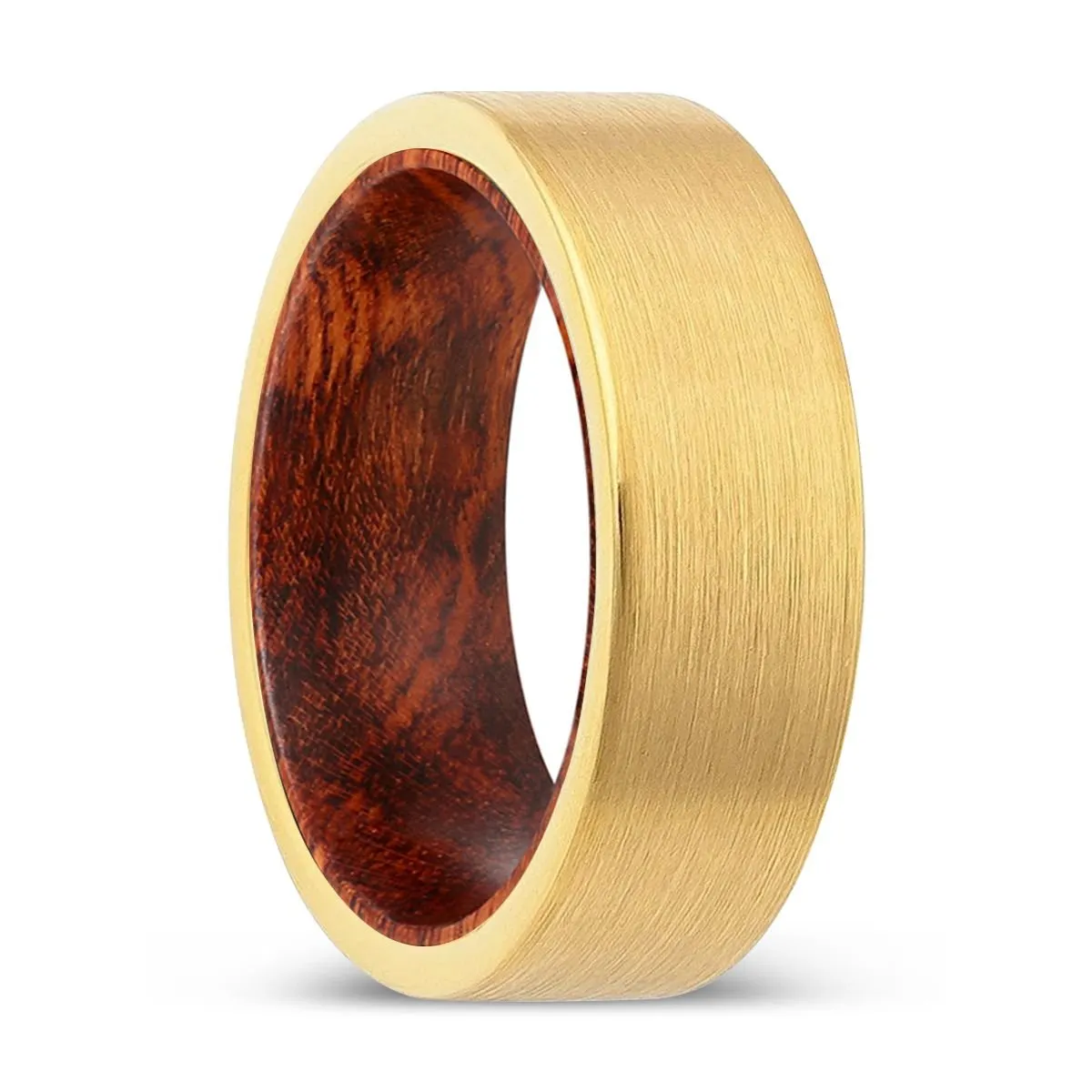 COURLYN | Snake Wood, Gold Tungsten Ring, Brushed, Flat