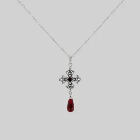 CRIMSON. Fleur de Lis Garnet Collar - Silver