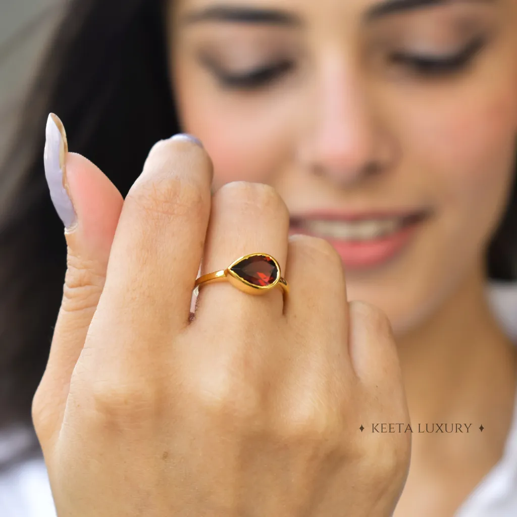 Crimson Pear - Garnet Ring