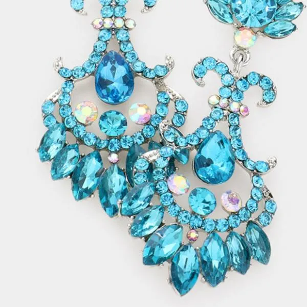 Crystal Aqua Flame Statement Evening Earrings