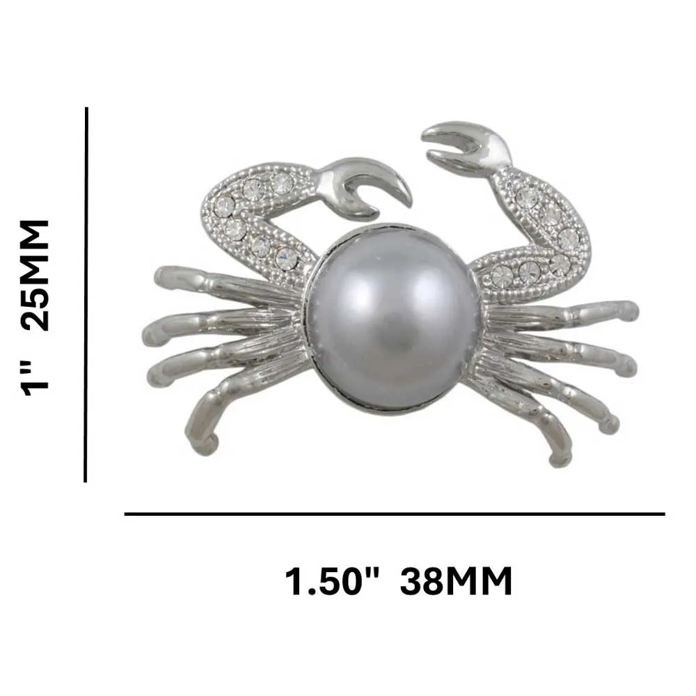 Crystal Crab with Large Gray Pearl Brooch Pin - PRA019