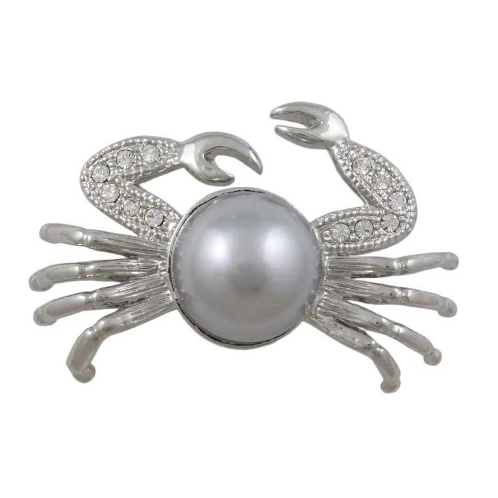 Crystal Crab with Large Gray Pearl Brooch Pin - PRA019