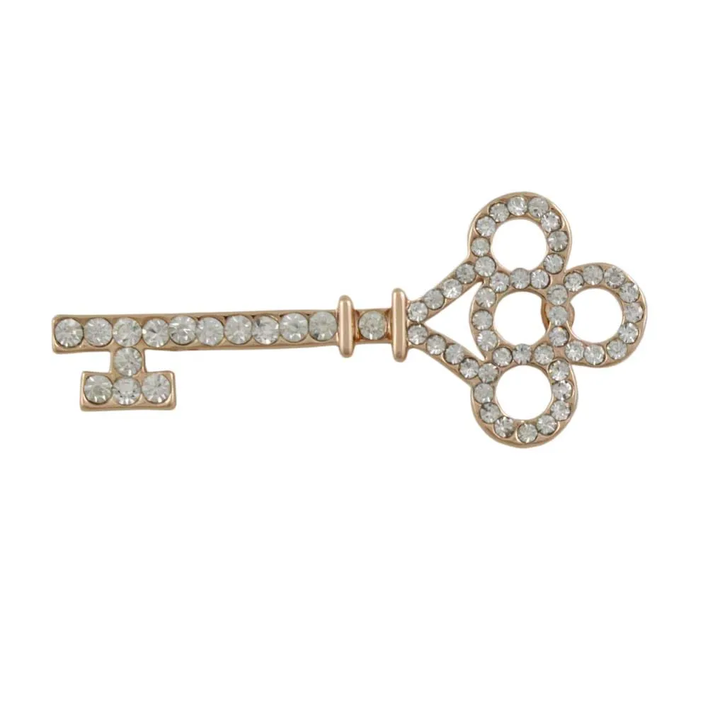 Crystal Rose Gold Key Brooch Pin - PRF503