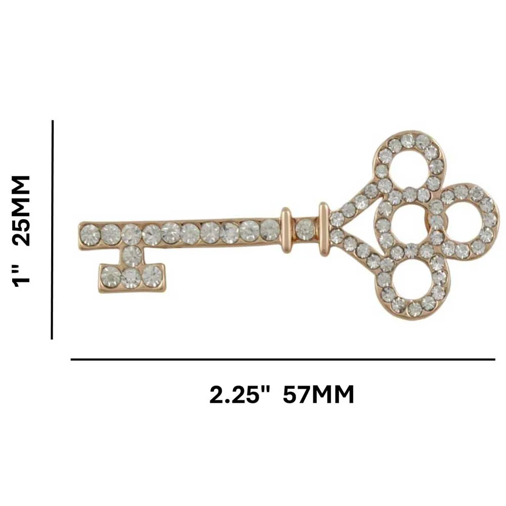 Crystal Rose Gold Key Brooch Pin - PRF503