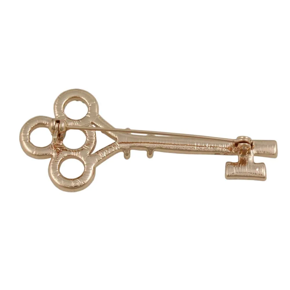 Crystal Rose Gold Key Brooch Pin - PRF503