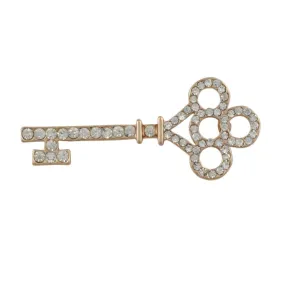 Crystal Rose Gold Key Brooch Pin - PRF503