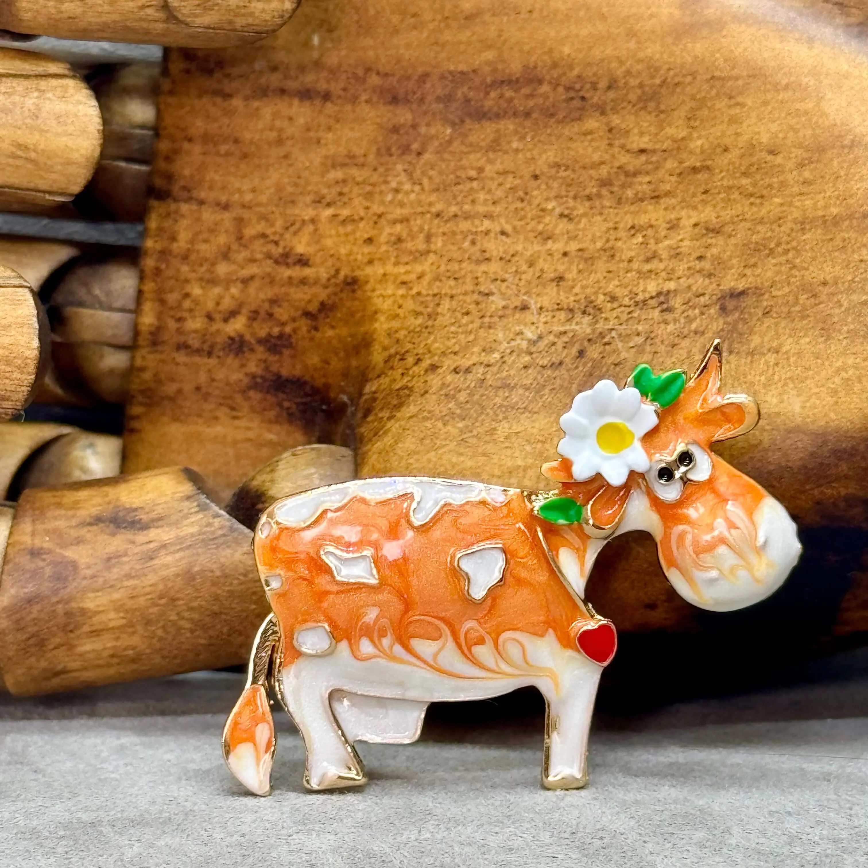 Cute Cow With Daisy Enamel brooch