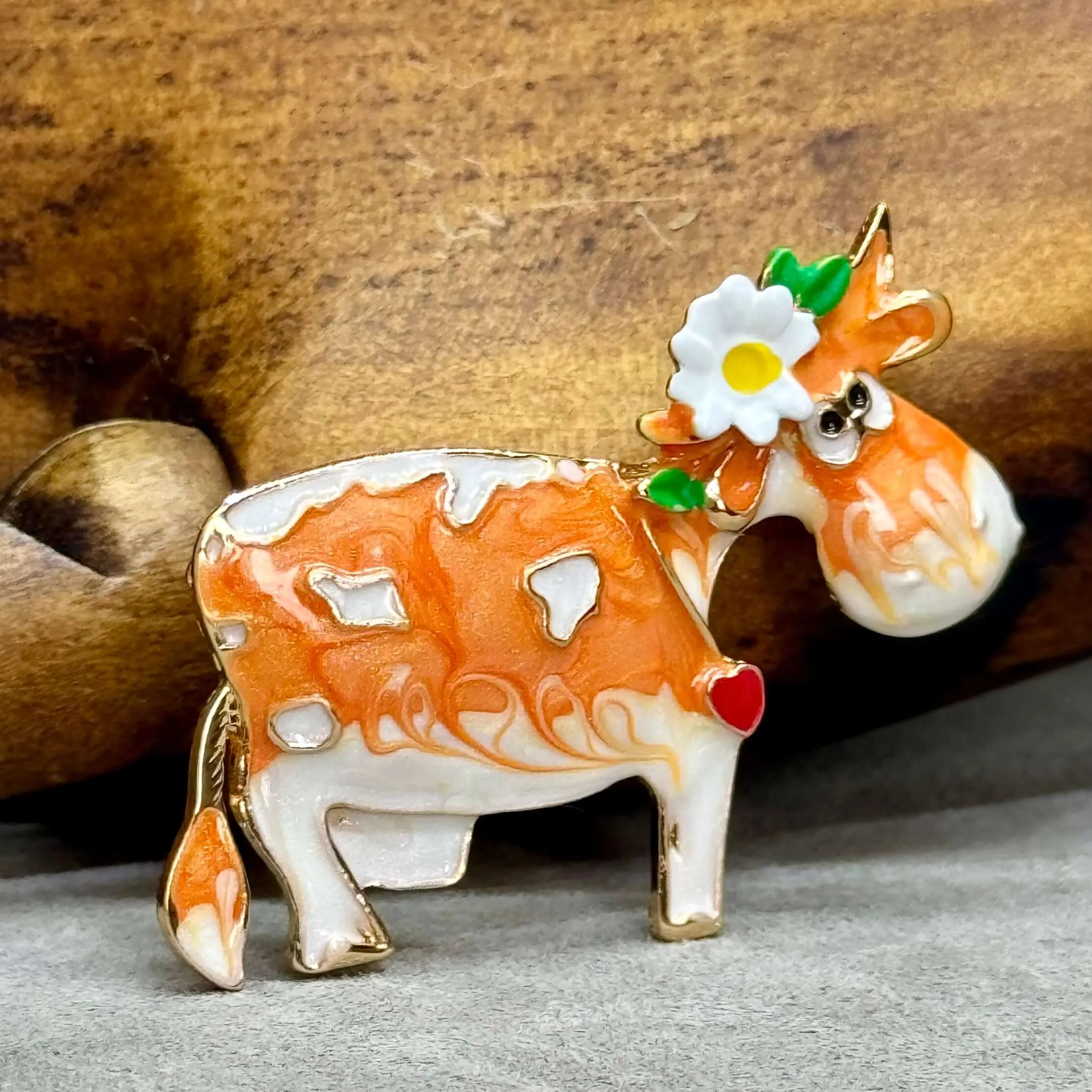 Cute Cow With Daisy Enamel brooch