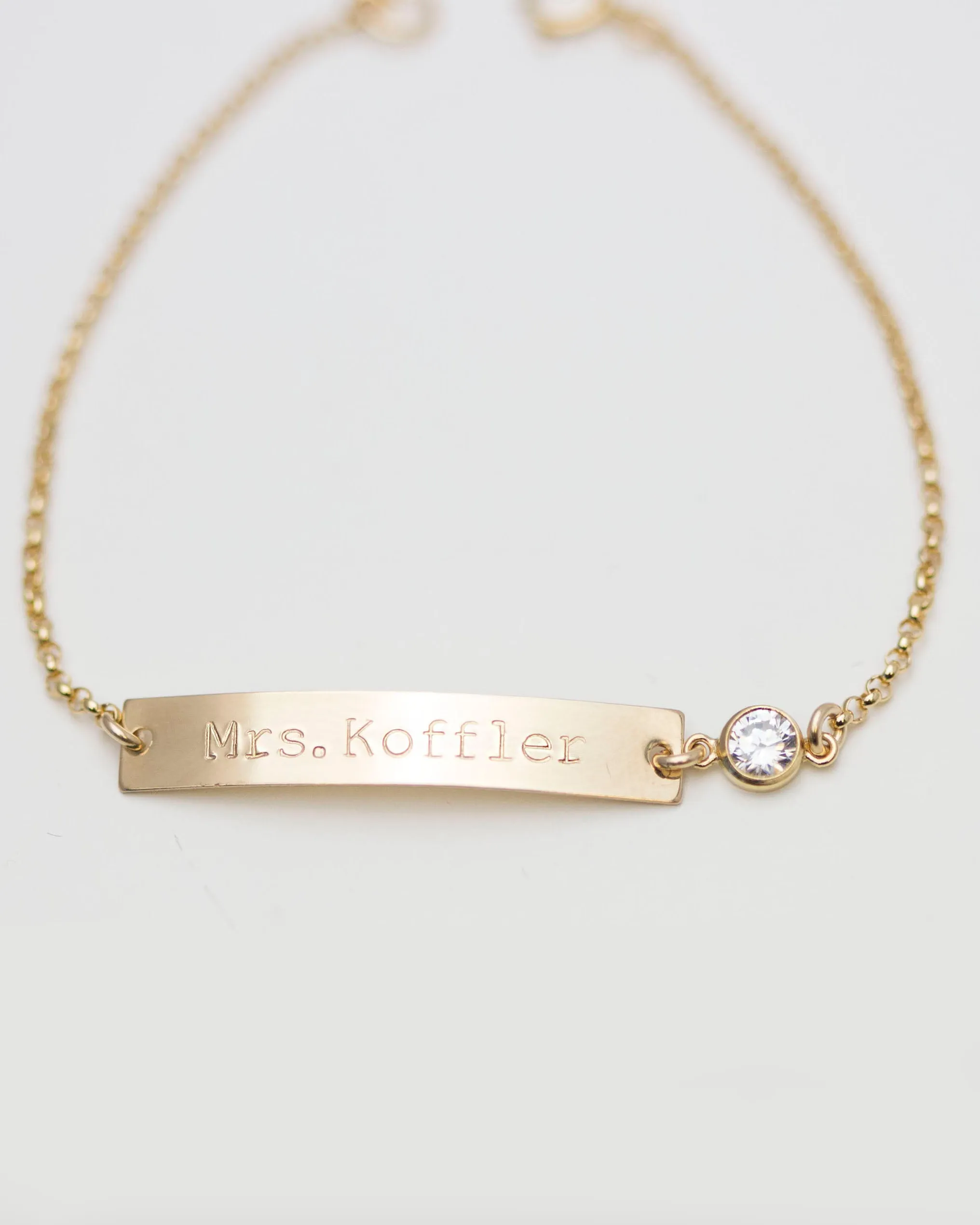 CZ Name Plate Bracelet with Custom Engraving