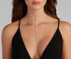 Dainty Princess Cut Rhinestone Lariat Necklace