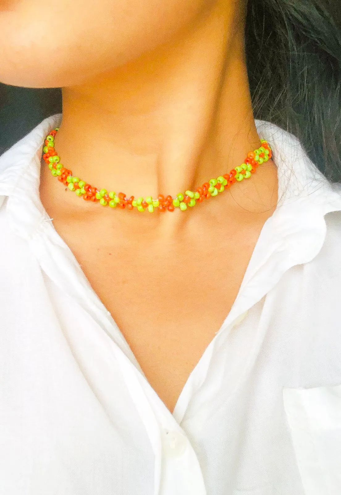 Daisy Flower Colorful Beaded Choker Necklace