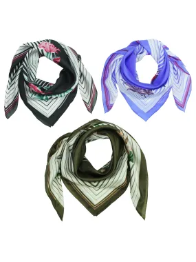 Dark Green Purple Black Floral Silk Scarf 3 Pack