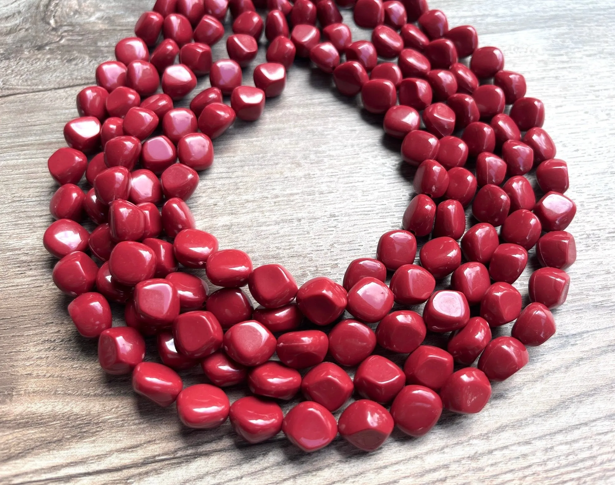 Dark Red Lucite Acrylic Beaded Chunky Multi Strand Statement Necklace - Julianna