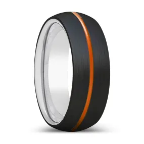 Dimos Black Brushed Tungsten Ring Domed Orange Groove - 6mm - 8mm