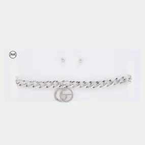 Double Circle Charm Curb Link Choker Necklace