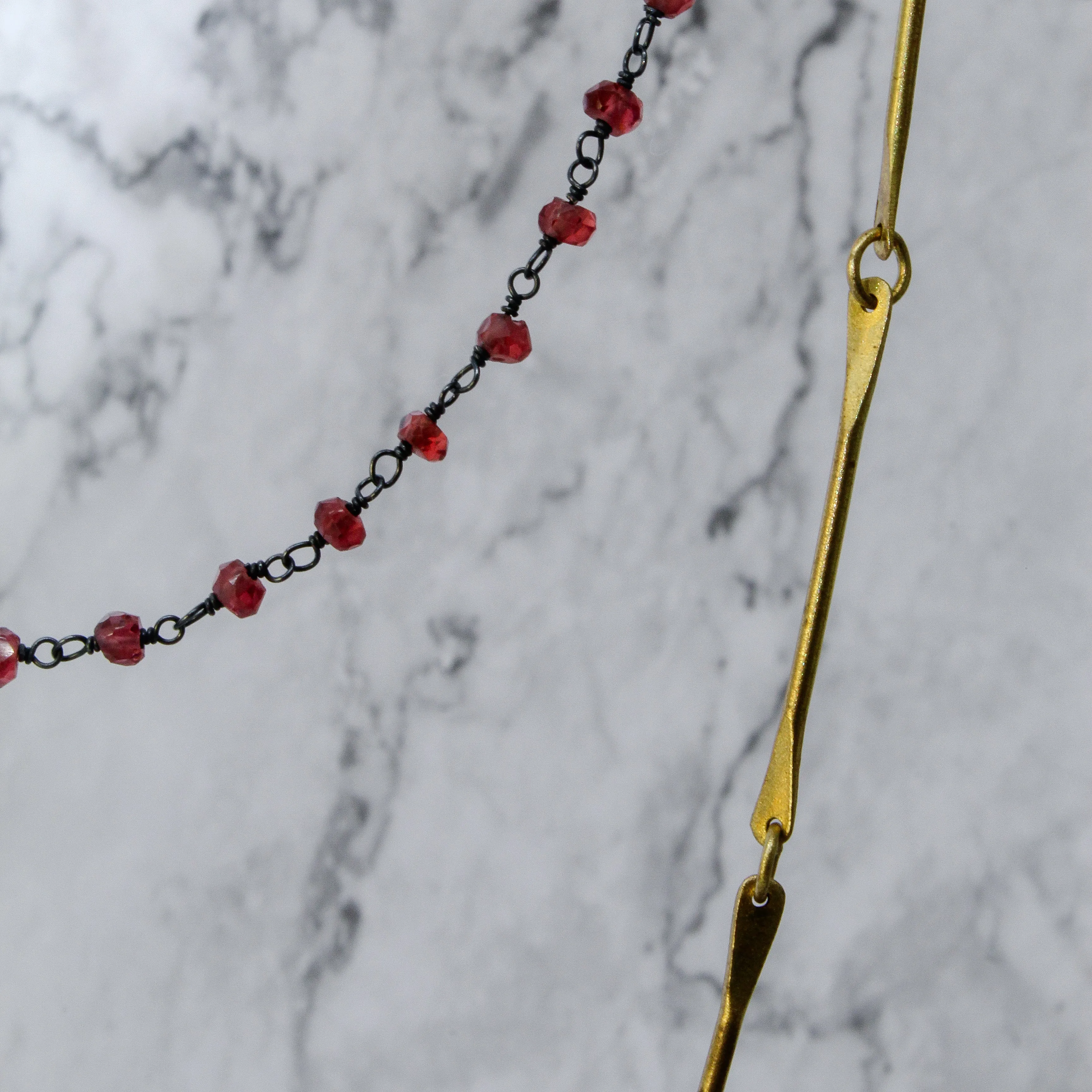 Double Garnets Silver & Brass Necklace by Eric Silva