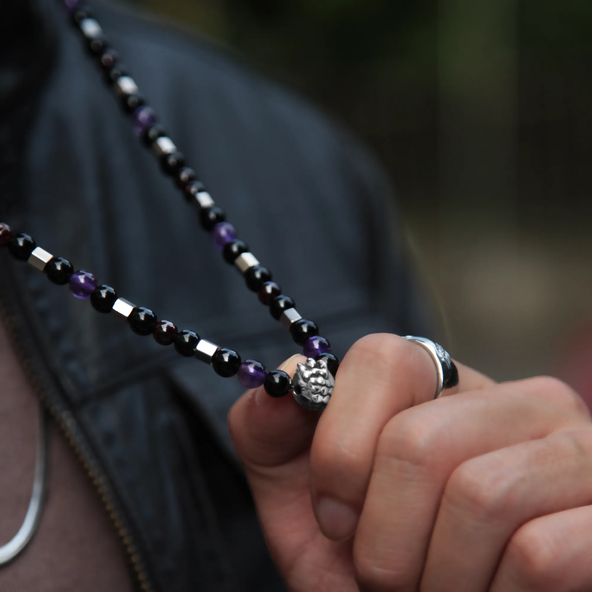 Dragon Claw Necklace with Amethyst, Garnet, Obsidian | The Emperor Necklace