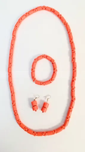 Dupsie's Adaobi Igbo Edo Coral-Red Four-Piece Necklace Bracelet Earrings Bead Jewelry Set DPABSCR91