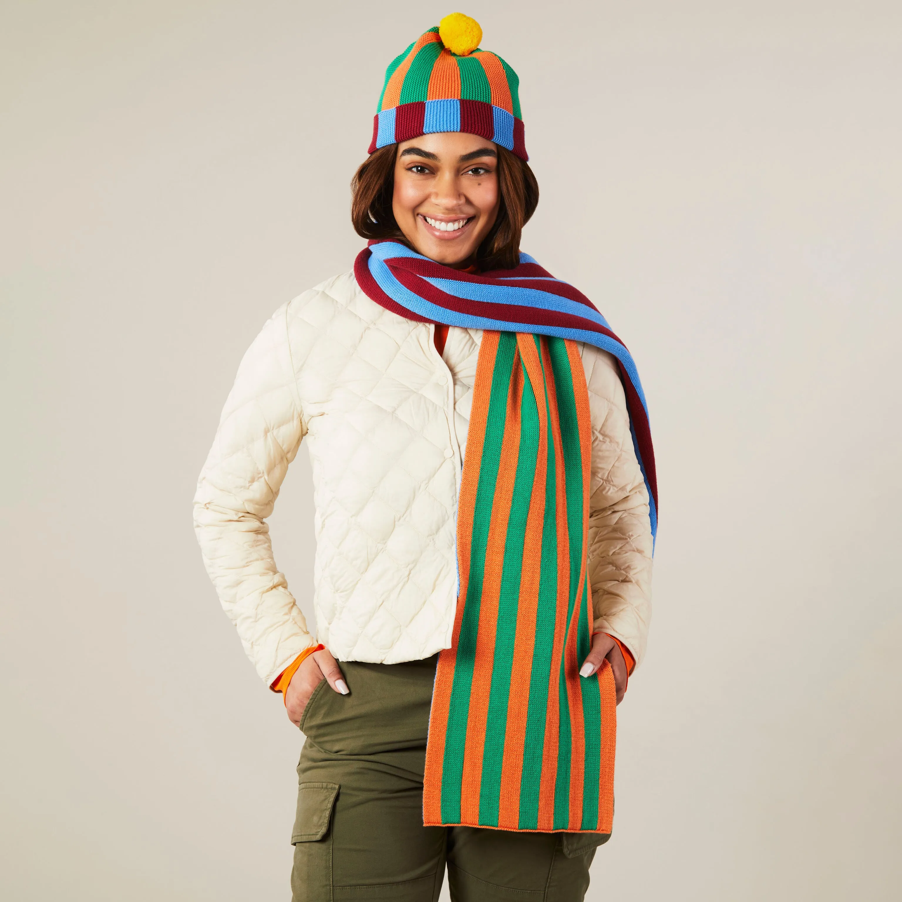 Dusen Dusen Reversible Striped Cotton Scarf - Blue/ Green