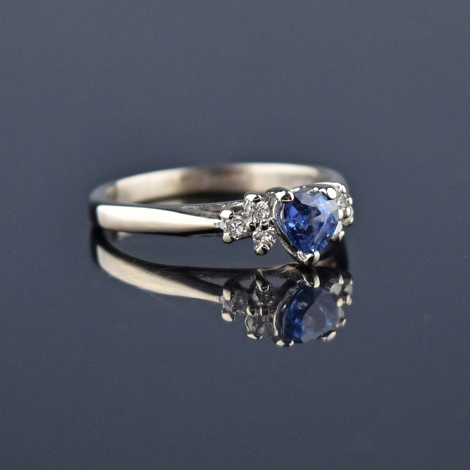 Effy 14K white Gold Heart Sapphire Diamond Ring