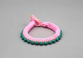 Elegant Green and Pink Glass Beads Women's Bracelet