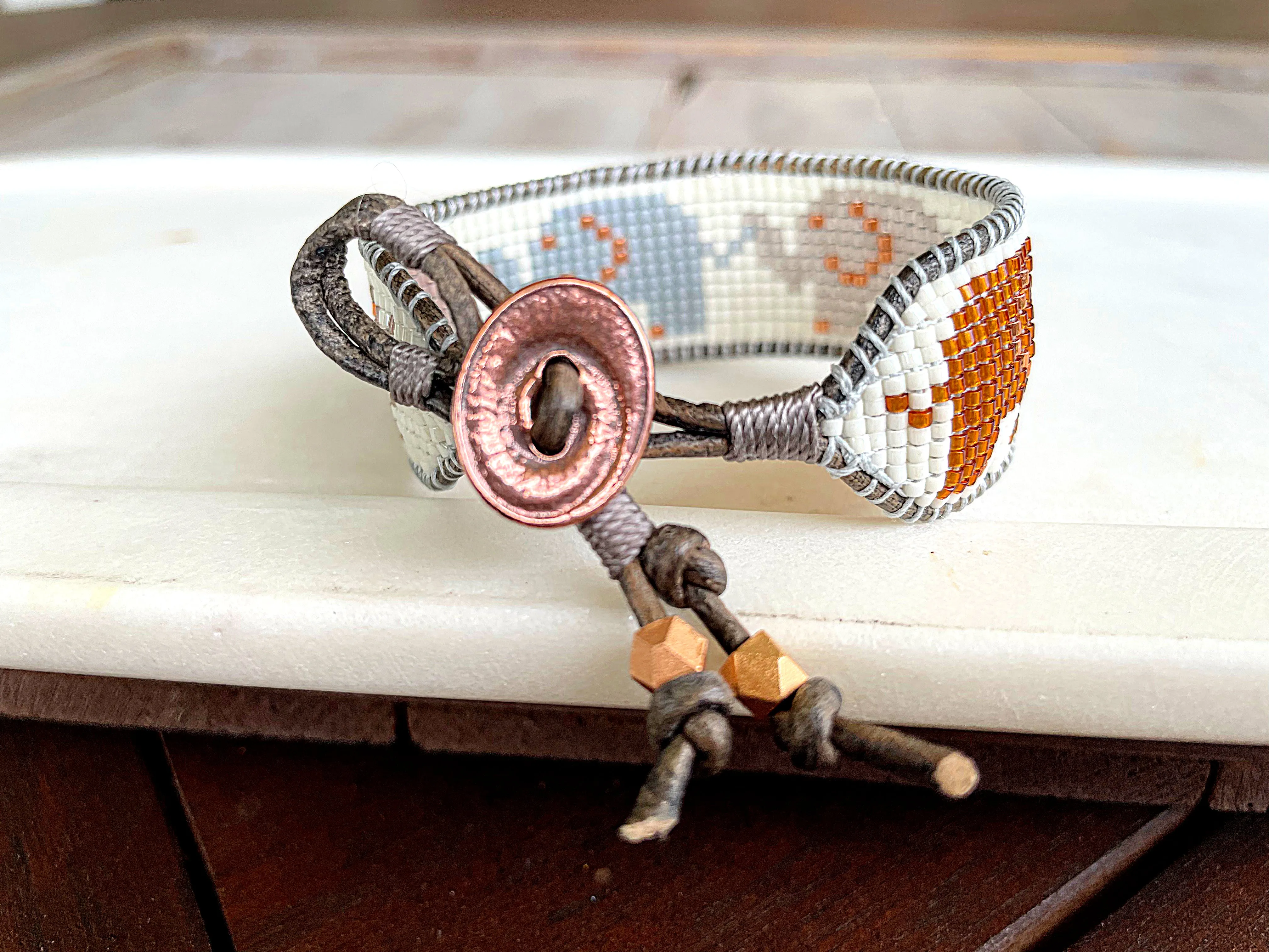 Elephant Bead Loom Woven Leather Friendship Bracelet