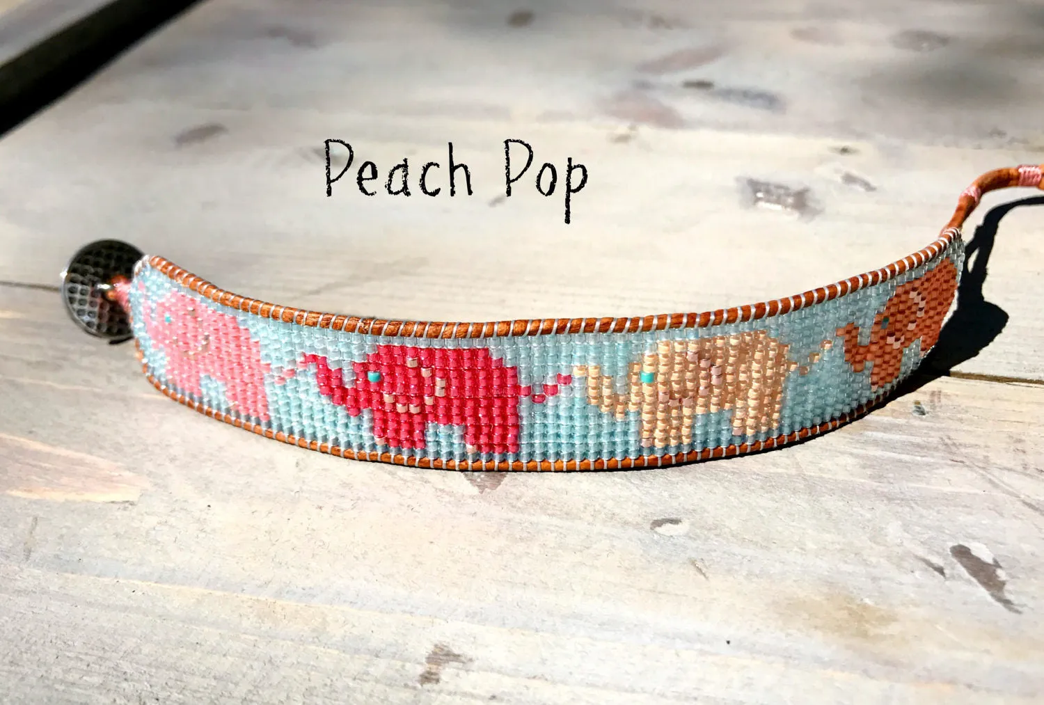 Elephant Bead Loom Woven Leather Friendship Bracelet