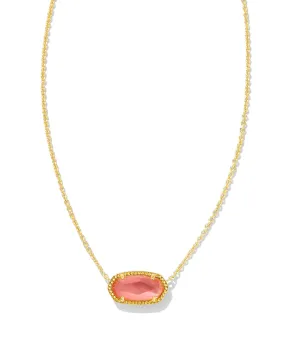 Elisa Oval Gold Pendant Necklace In Coral Pink Mother Of Pearl