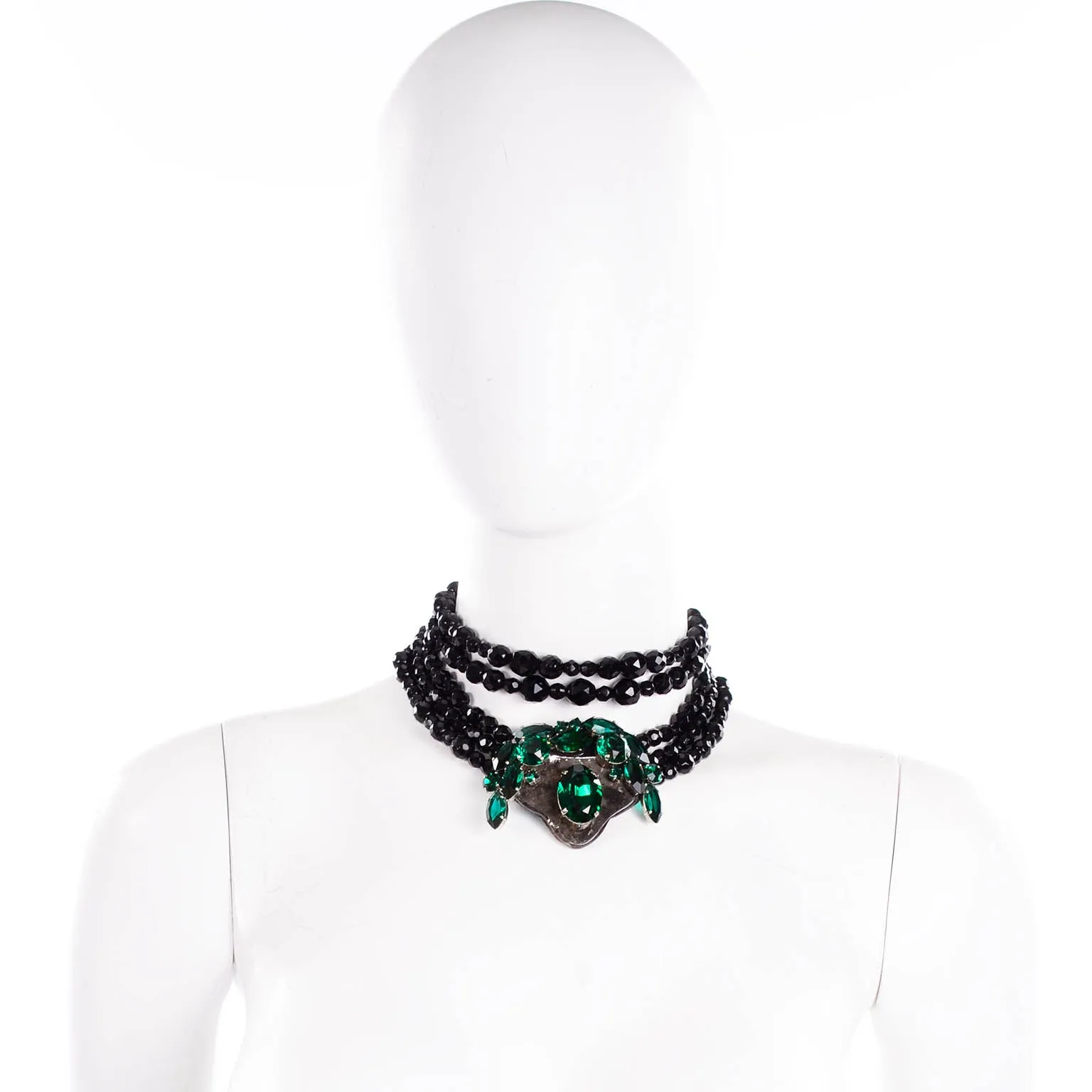 Emanuel Ungaro Couture Choker Black & Green Vintage Statement Necklace