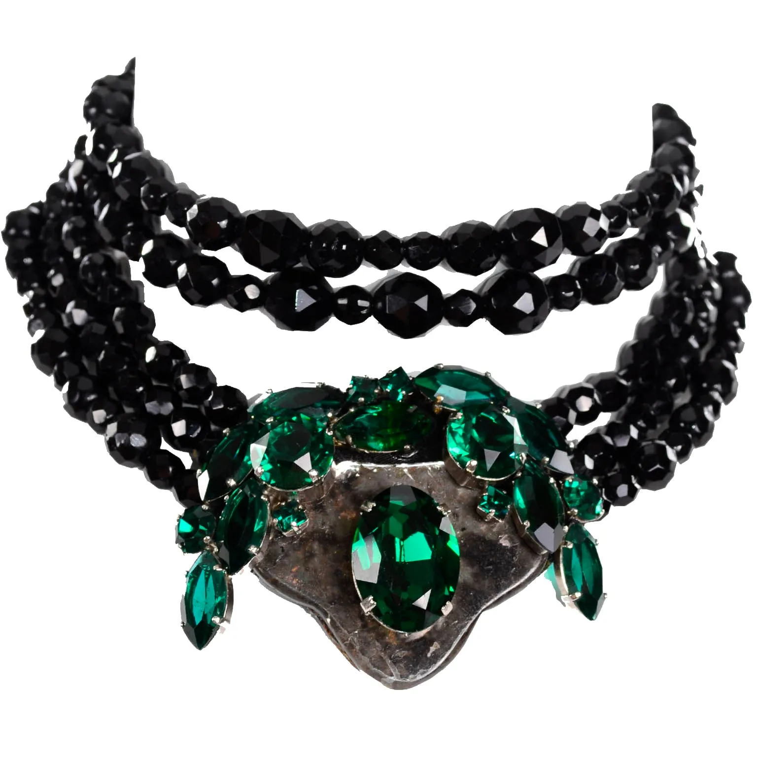 Emanuel Ungaro Couture Choker Black & Green Vintage Statement Necklace