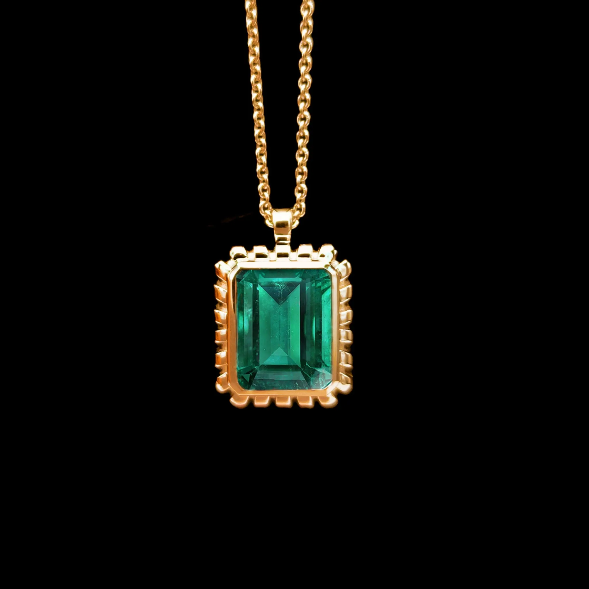 Emerald Cut Bezel Birthstone Necklace