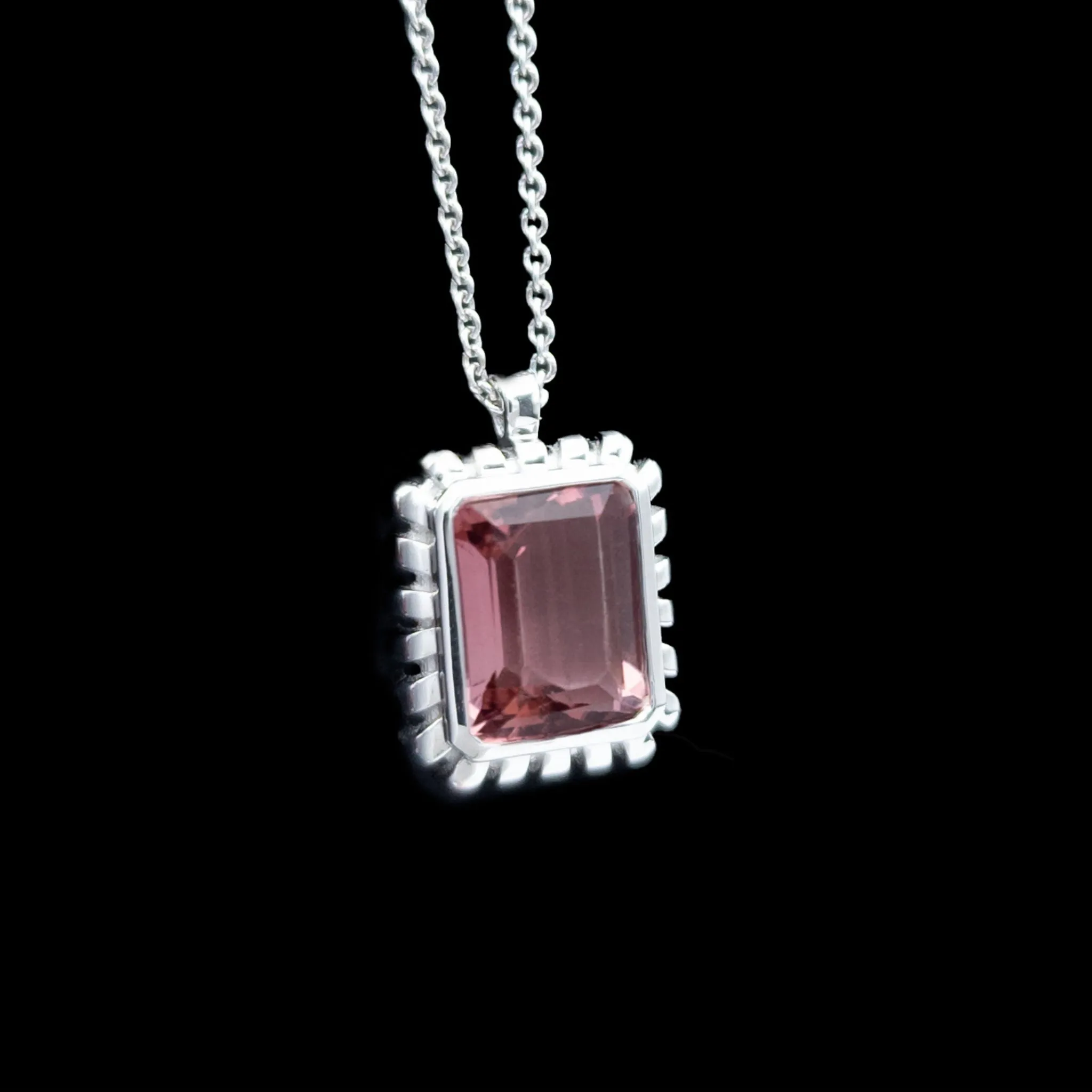 Emerald Cut Bezel Birthstone Necklace