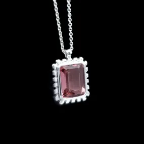 Emerald Cut Bezel Birthstone Necklace