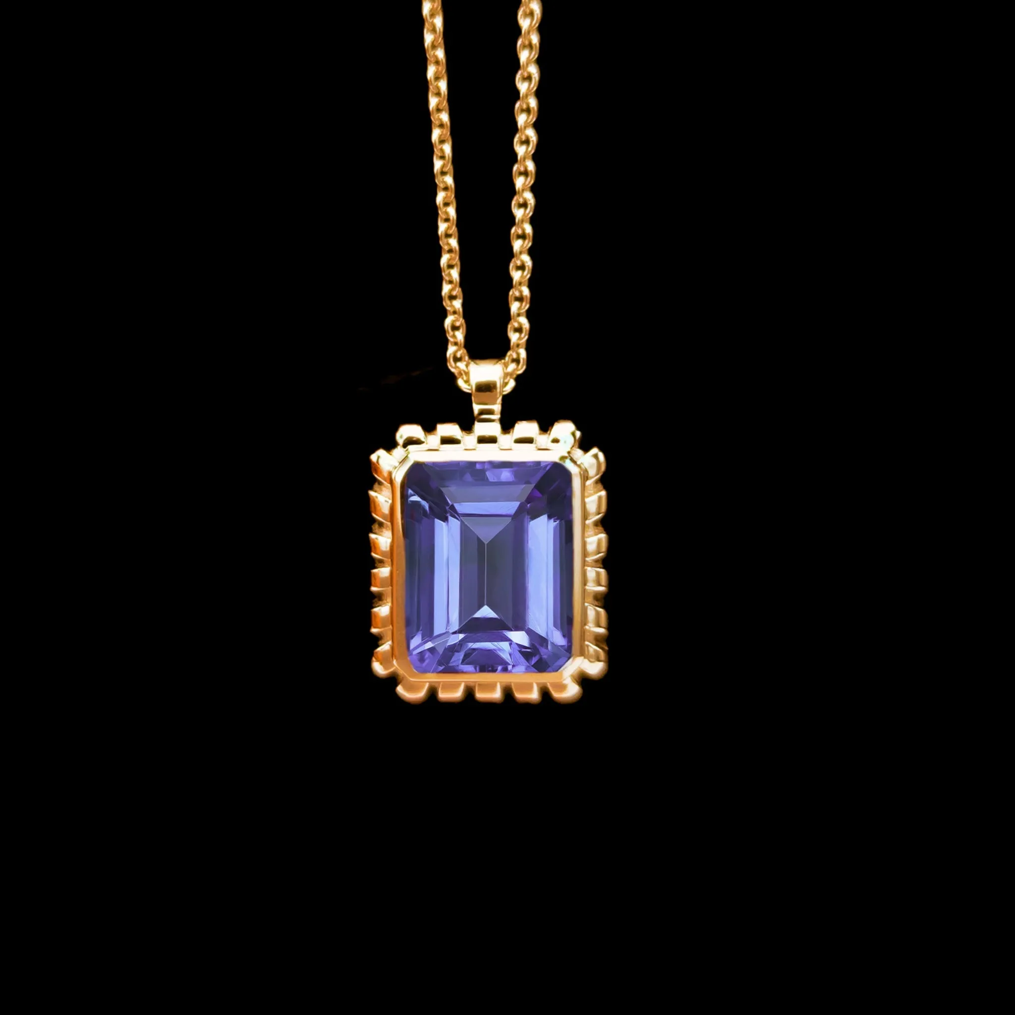 Emerald Cut Bezel Birthstone Necklace