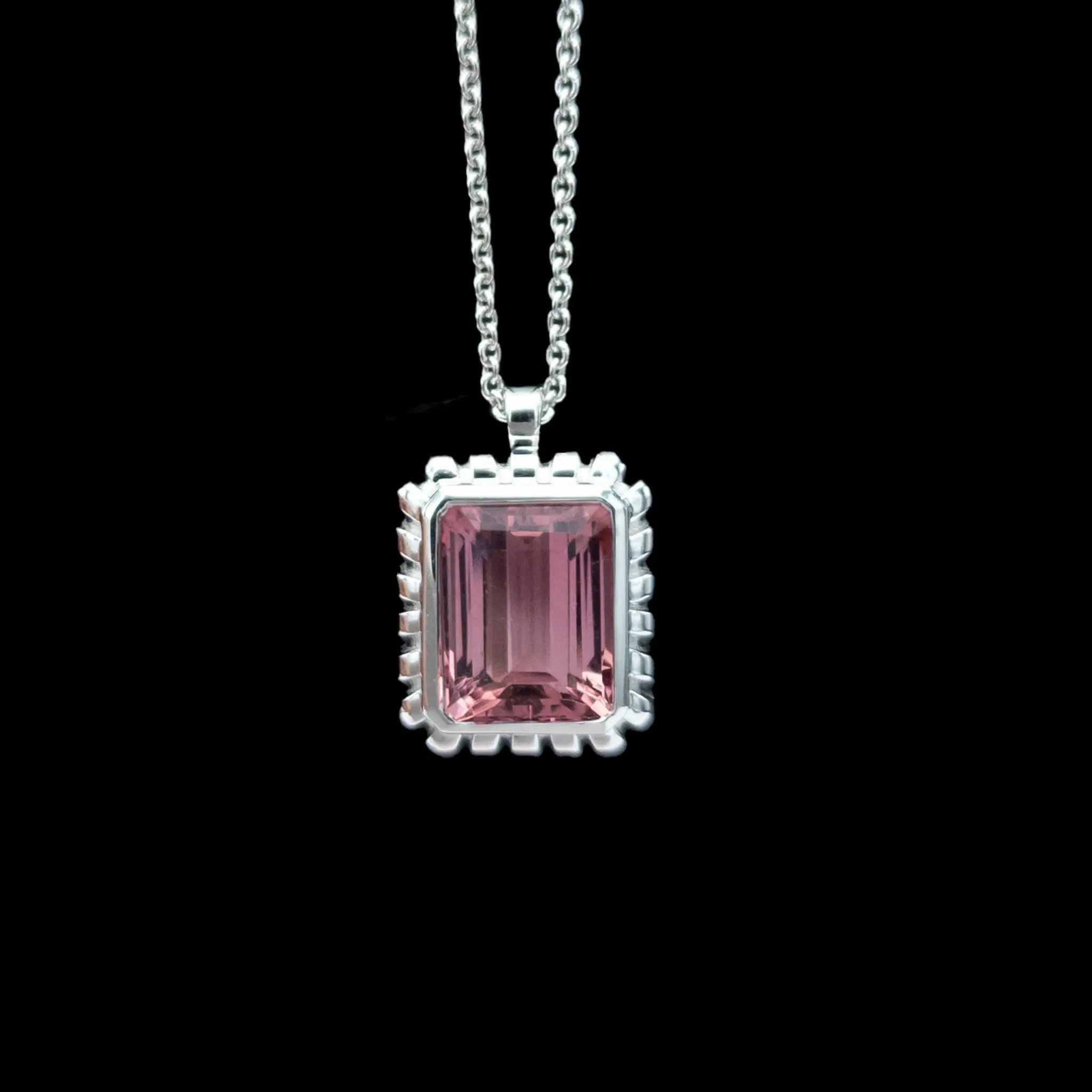 Emerald Cut Bezel Birthstone Necklace