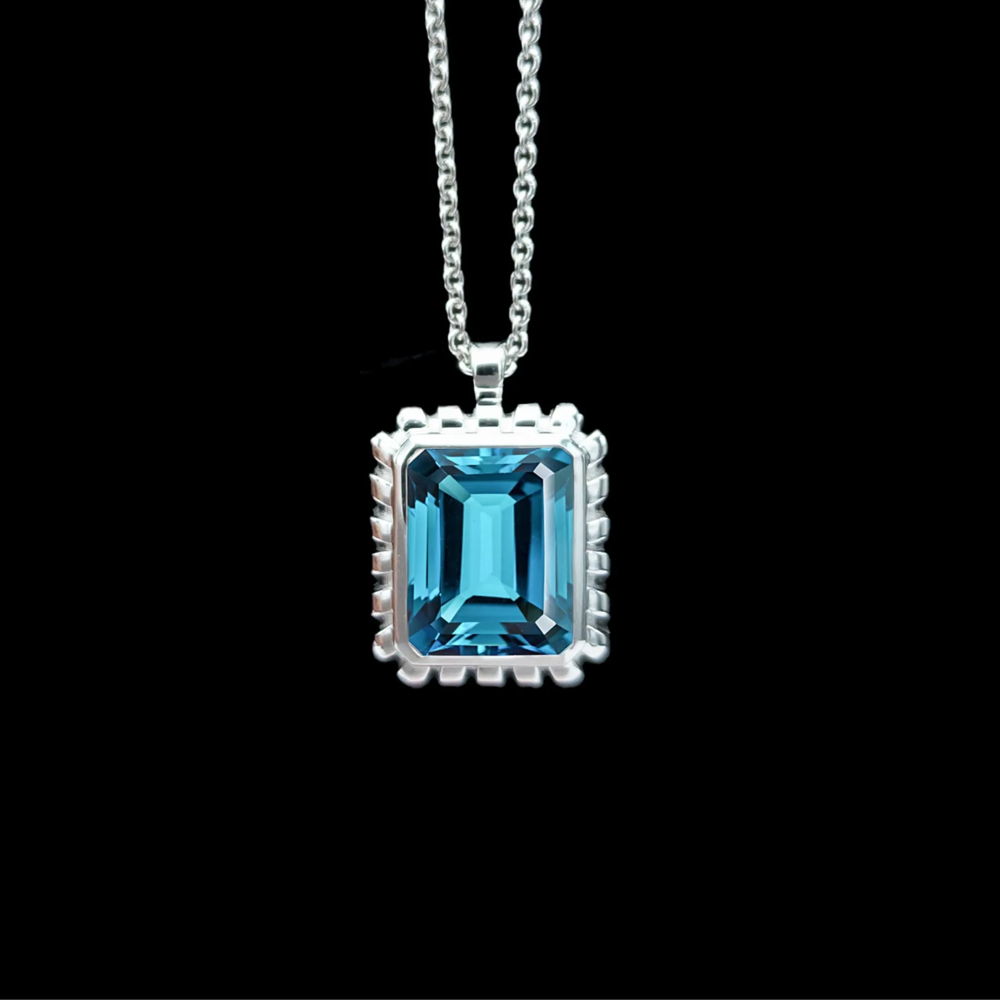 Emerald Cut Bezel Birthstone Necklace