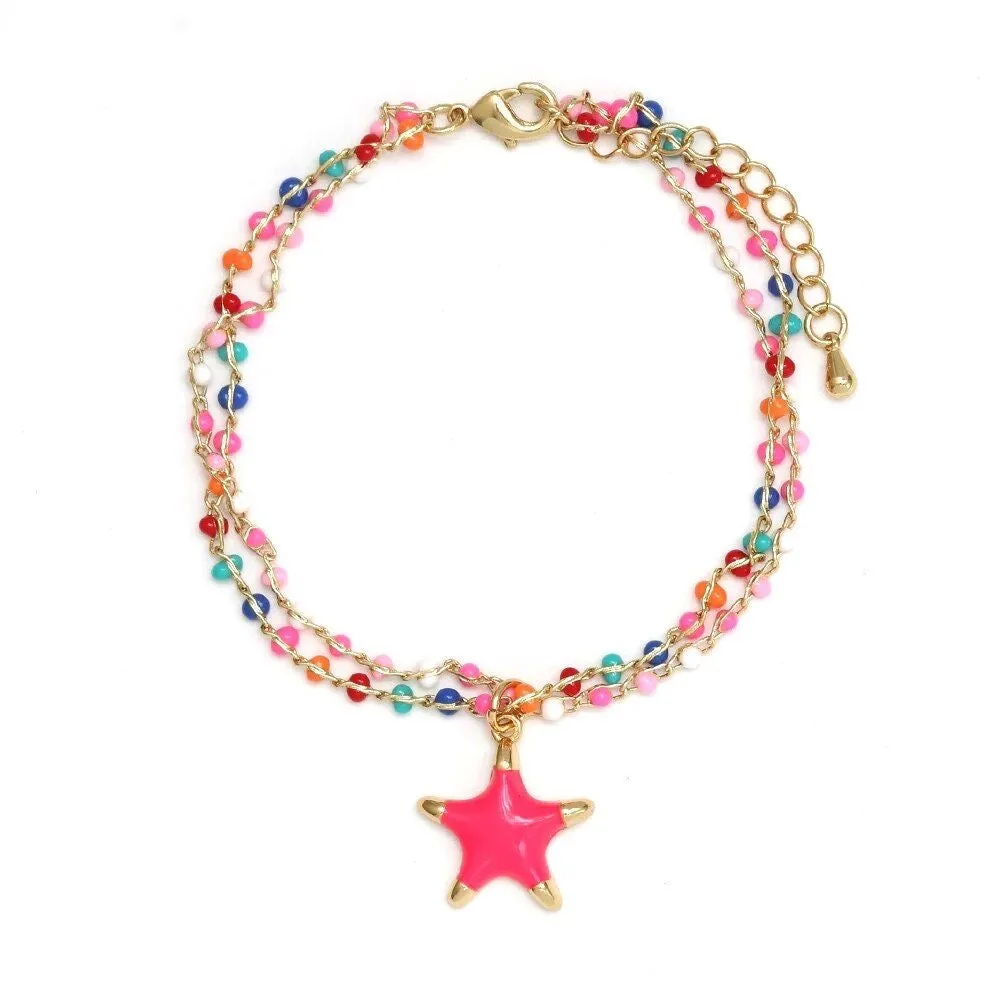 Enamel Star Charm Pendant Bracelet Pink