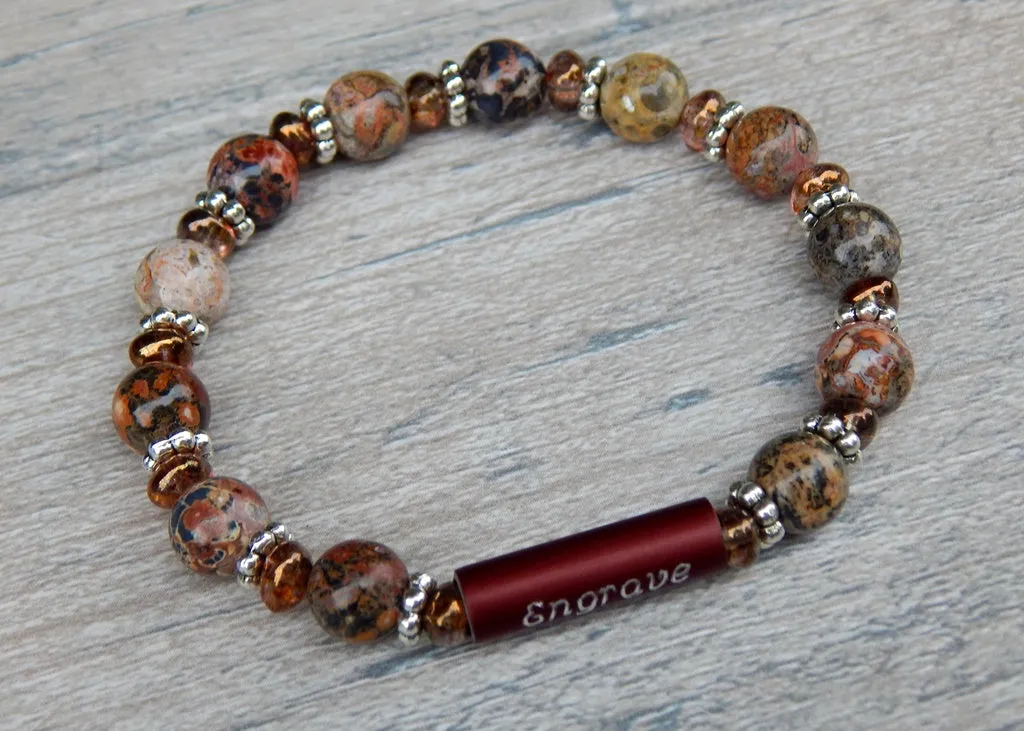 Engraved Bracelet - Jasper Beaded Jewelry