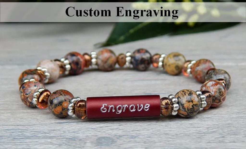 Engraved Bracelet - Jasper Beaded Jewelry