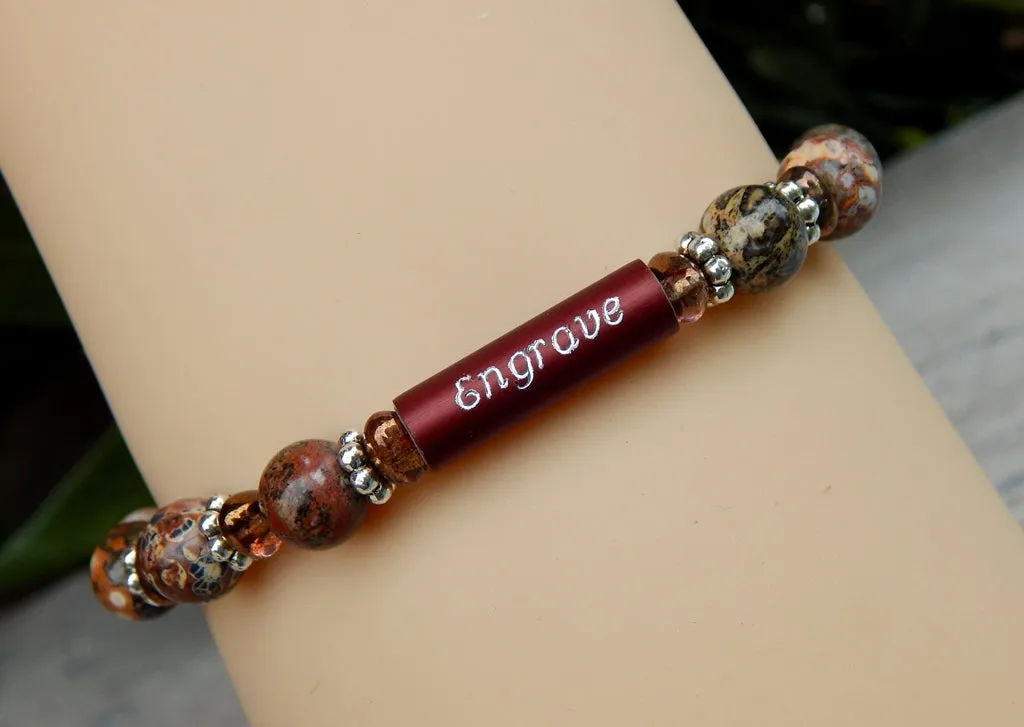 Engraved Bracelet - Jasper Beaded Jewelry