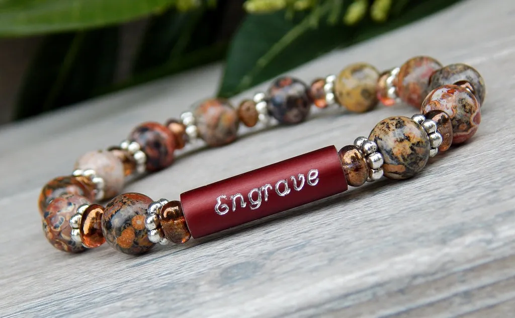 Engraved Bracelet - Jasper Beaded Jewelry