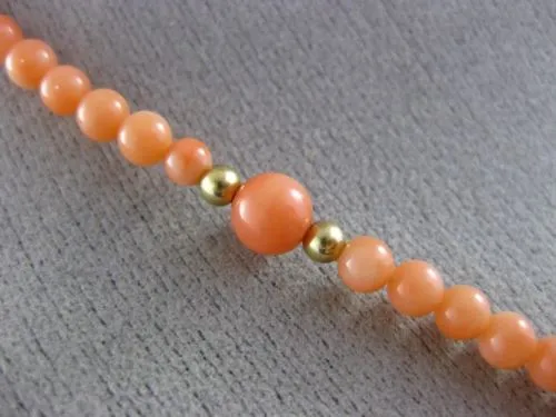 ESTATE EXTRA LONG AAA CORAL 14KT YELLOW GOLD 3D CLASSIC BEAD FUN NECKLACE #26038